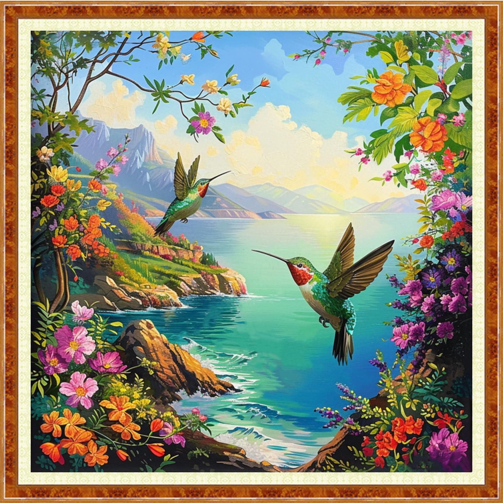 Joyhoor Stamped Cross Stitch Kits for Beginners Needlepoint Kits for Adults Embroidery Kits 11CT Counted Cross Stitch Kits Printed Embroidery Pattern- Seaside Bird Scenery 18x18 inch