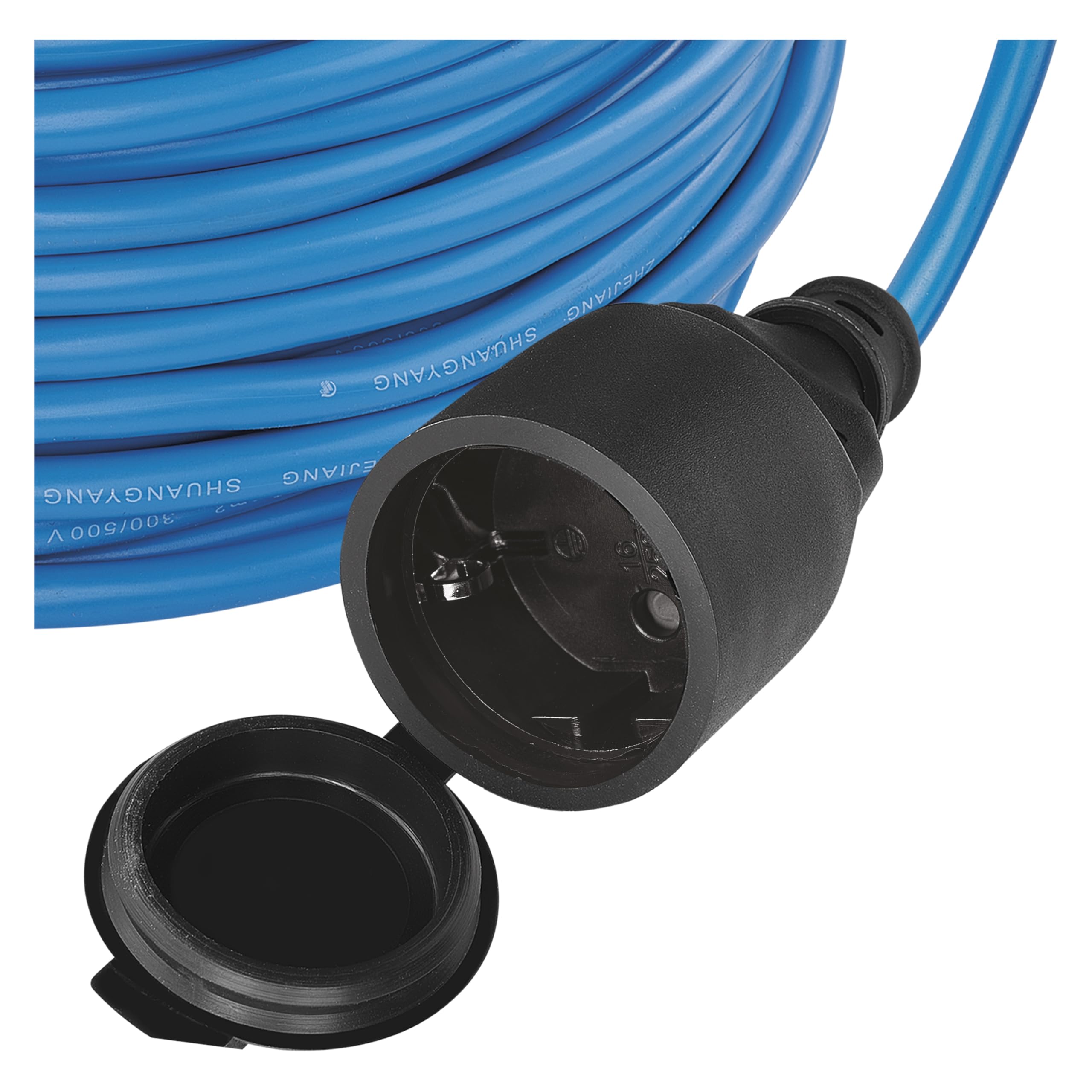 EMOS Cavo di prolunga Schuko resistente al gelo, 20 m, blu, 1,5 mm2, con tappo di protezione, IP44, impermeabile e resistente al gelo, per esterni, industria, cantieri