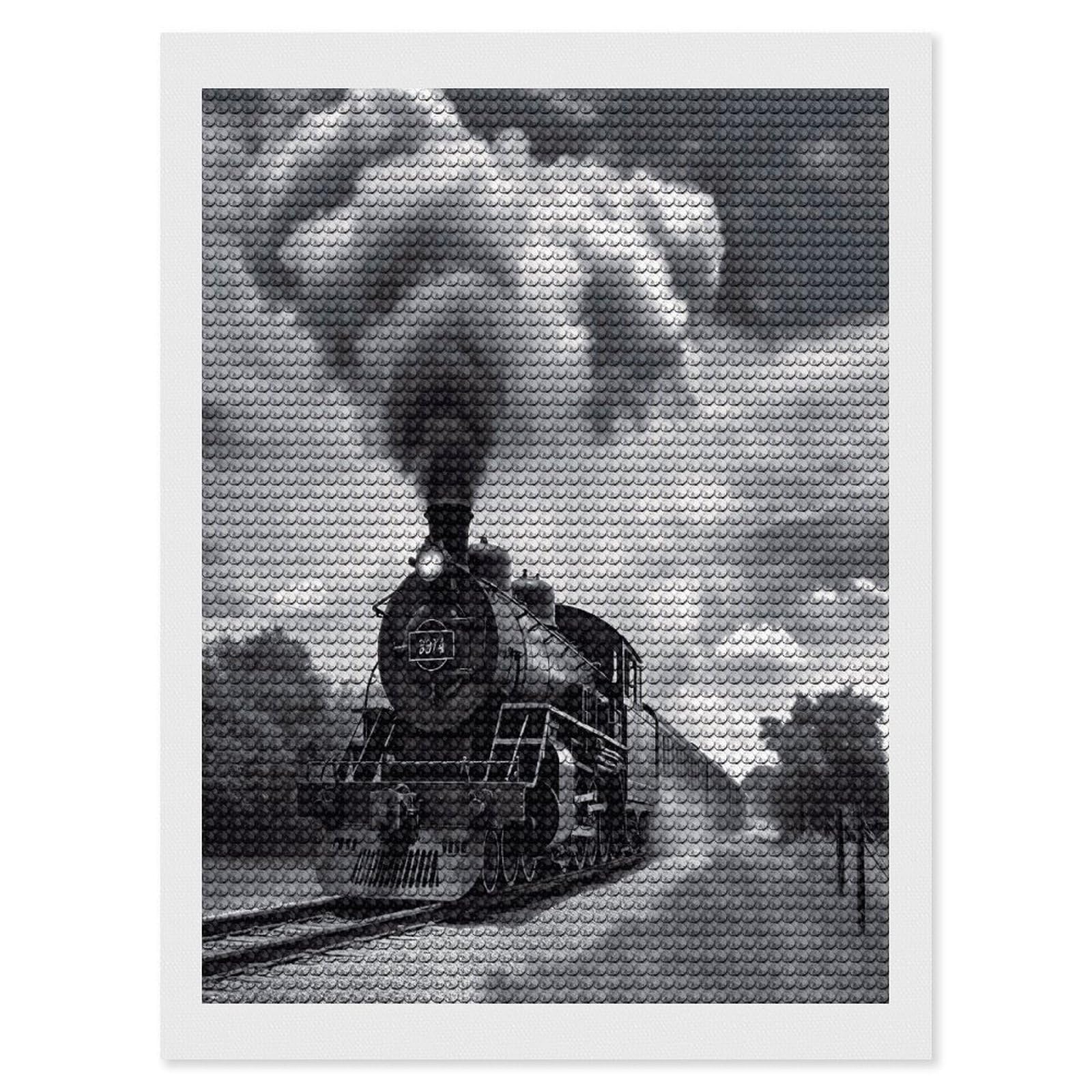LDGSUPH Steam Train Clouds Diamond Painting Kits for Adults Paint with Diamond Pictures Art DIY Full Drill Diamond Dots Painting Personalized Diamond Photo for Home Wall Decor Gift 12"x16"