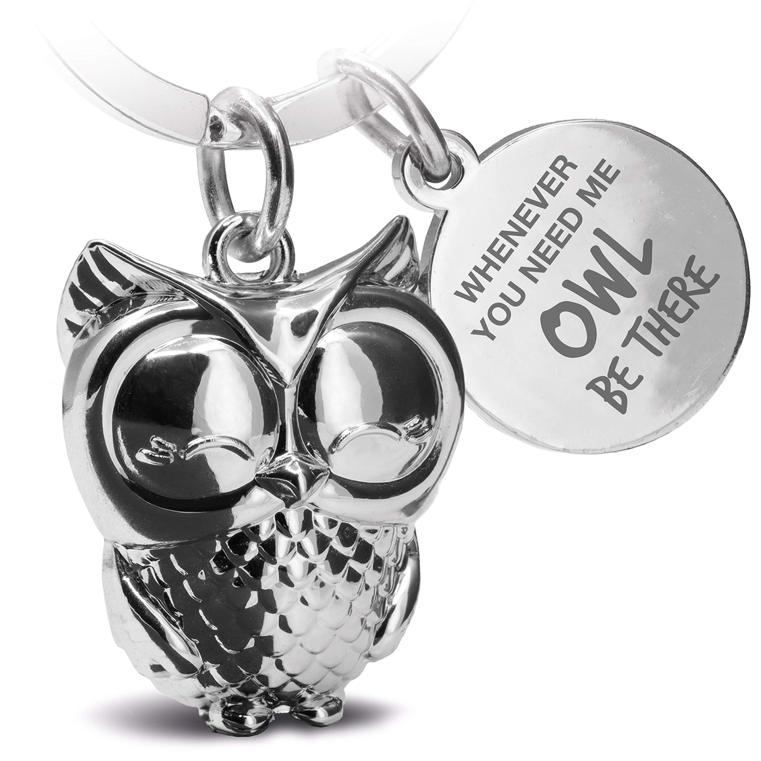 FABACH Owl Key Ring with Engraving - Cute Owl Keyring - Friend and Love Lucky Charm Made of Metal for Women - Owl be There for You, silver (Silver) - FB_OWLY_OBT_S