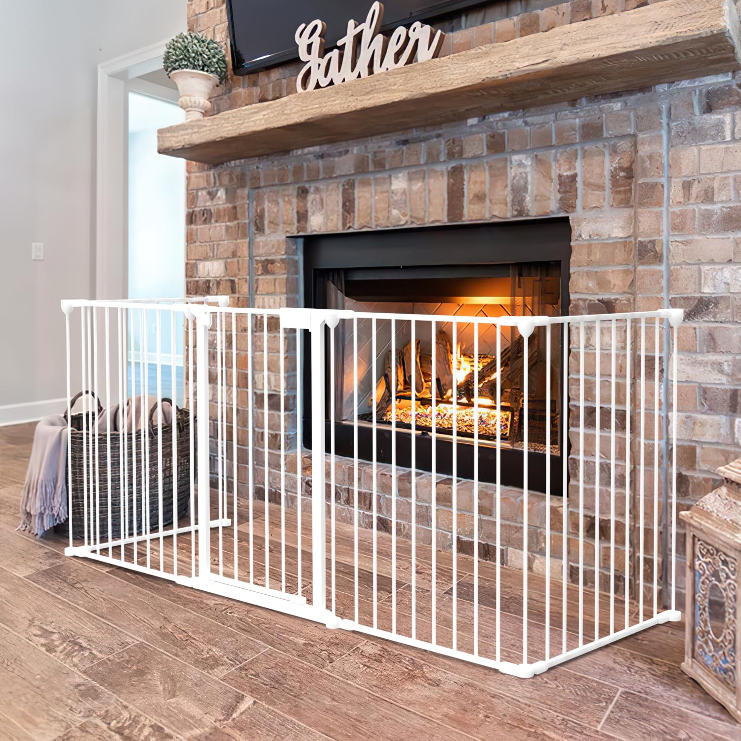 Rejilla protectora para chimenea con puerta de metal, 310 cm, para niños, parque de protección para niños, plegable, incluye 5 elementos (Weiz)