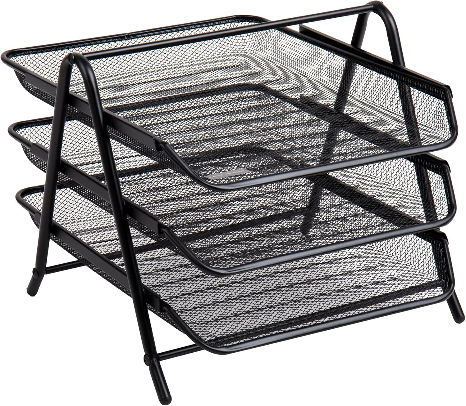 3-Tier Paper Tray Organizer for Desk – Metal Mesh File Holder, Letter Tray, Desktop Document Storage Rack for Office & Workspace Organization