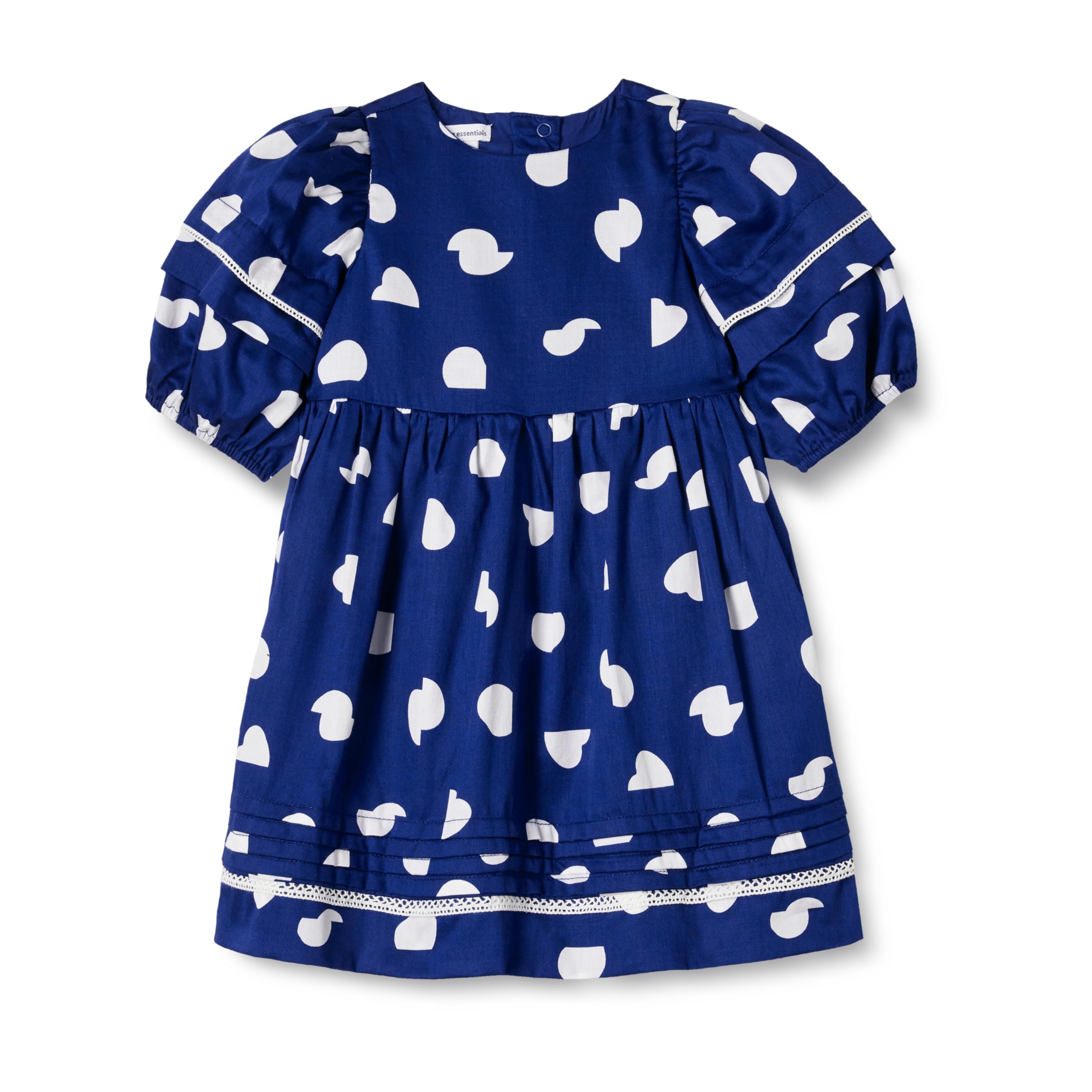 Amazon Essentials Mädchen Fit and Flare-Kleid aus 100% Baumwolle mit Puffärmeln, Marineblau Abstrakt Punkte, 11-12 Jahre