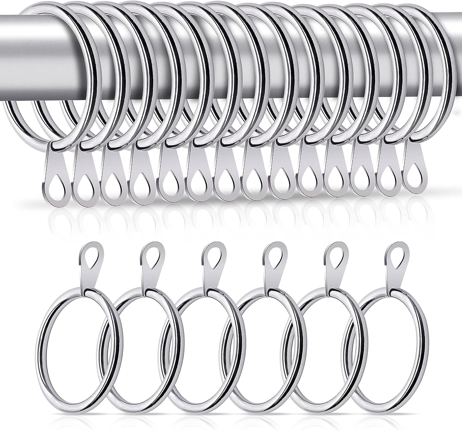 Hommakr Silver Curtain Rings 20 Pcs – Bigger Curtain Rings Metal With 32Mm Inner Diameter & Eyelets For Window Rods, Shower Curtains, Decorative Drapery – Durable & Rustproof Curtain Pole Rings