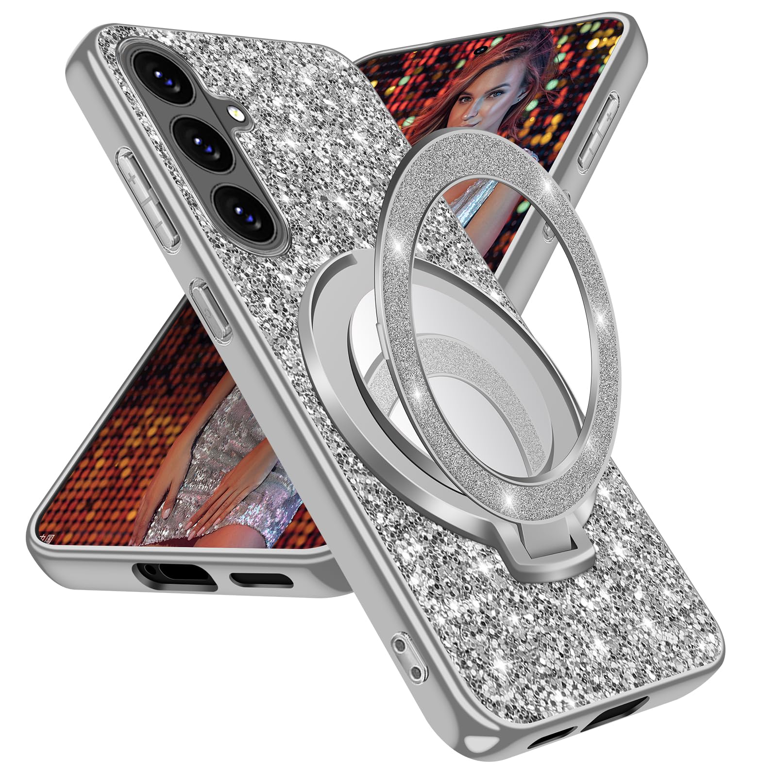Coque Samsung S26 5G magnétique anti-rayures à paillettes argent - 8