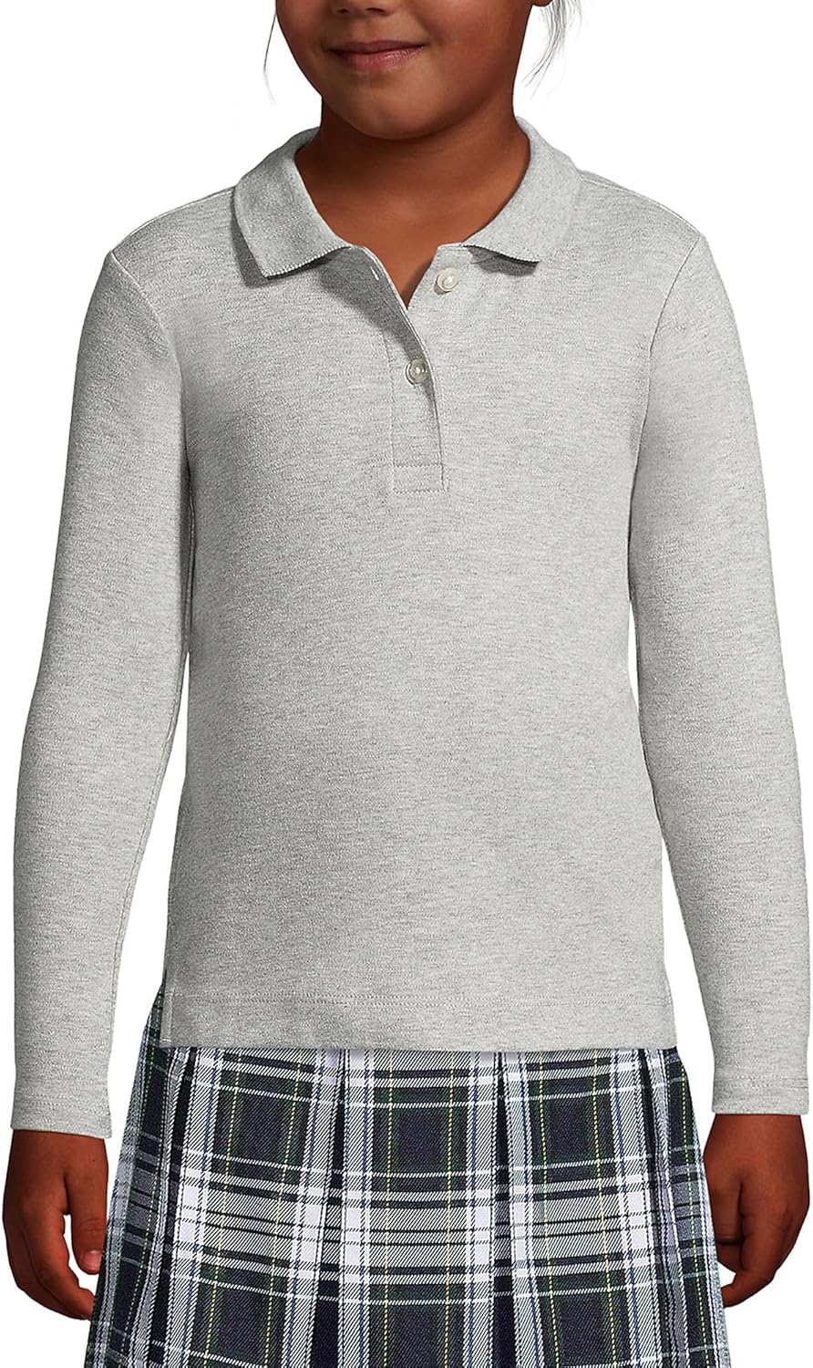 Lands’ End School Uniform Girls Long Sleeve Feminine Fit Interlock Polo Shirt Lands’ End School Uniform Girls Long Sleeve Feminine Fit Interlock Polo Shirt