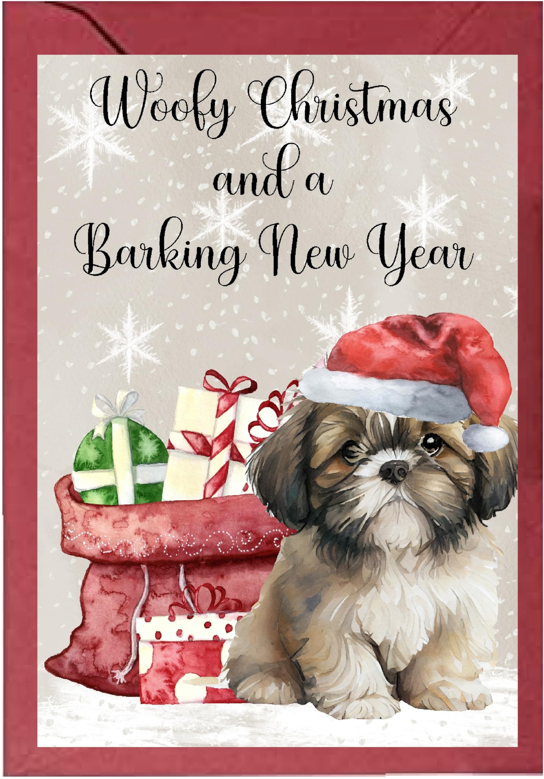Shih Tzu Dog - Chrismas Card - Woofy Christmas Bag and Presents