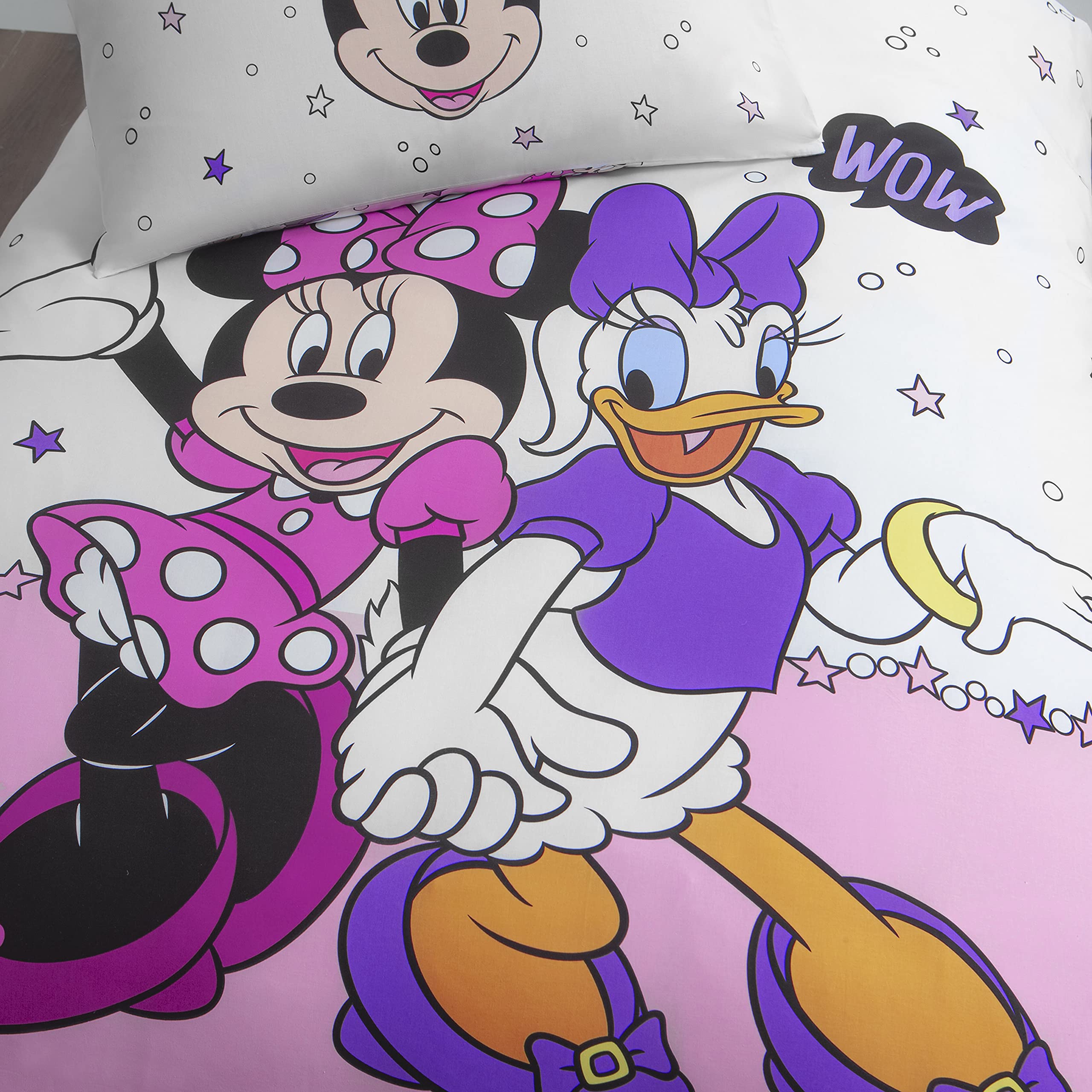 Disney Home Minnie Kinder Wendebettwäsche Set 135x200 - Kopfkissenbezug 80x80 - Super weiche Renforce 100% Baumwolle, 2-teilig Minnie Bettwäsche, Weich und angenehm auf der Haut, Minnie & Daisy