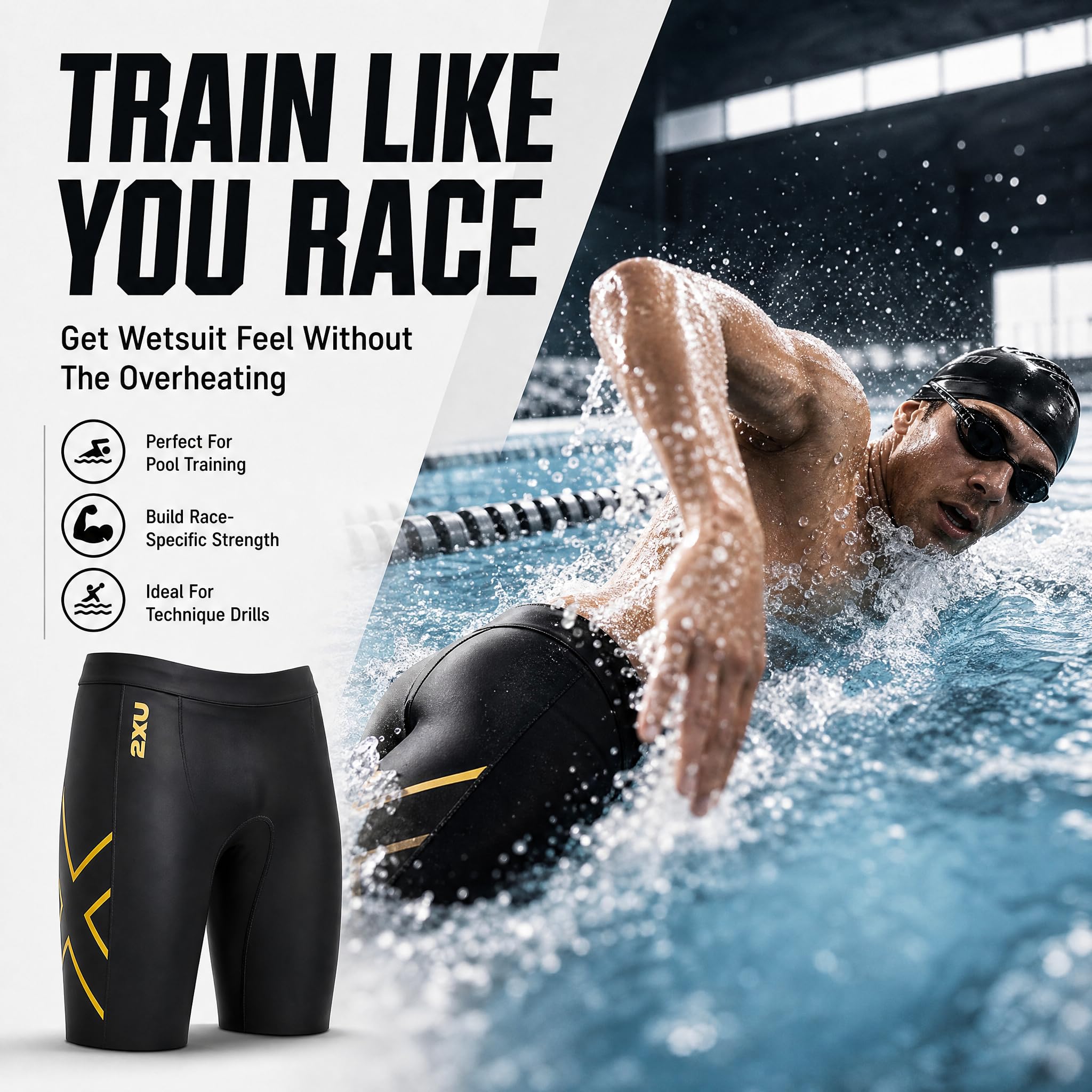 2XU - Krótkie spodenki wyporowe - gumowy nylonowy materiał do pływania - czarny