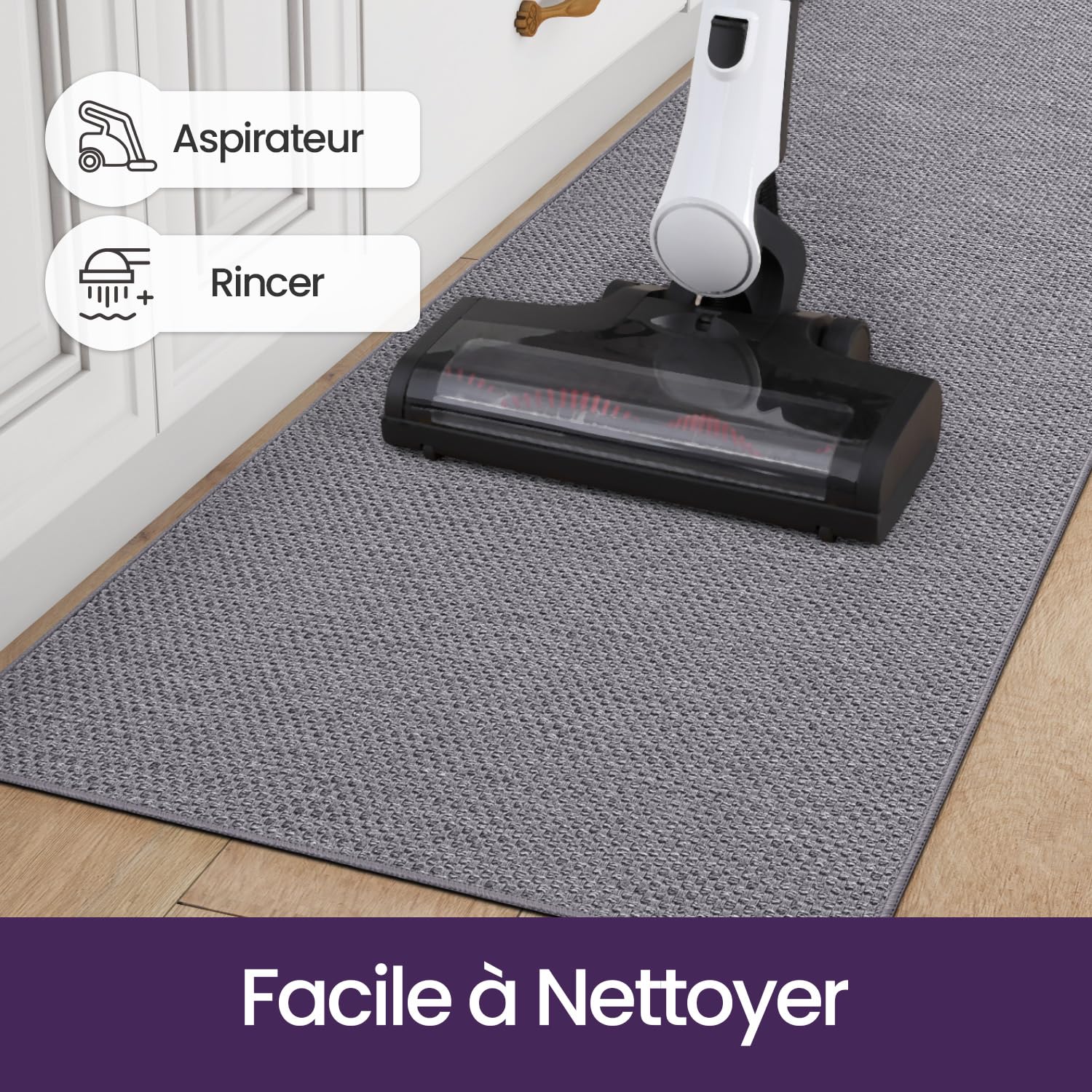 DEXI 2 Pièces Tapis Cuisine Antidérapant et Absorbant 43x75+200cm Gris | Absorbant Huile et Eau, Caoutchouc Antidérapant, Facile à Nettoyer, pour Cuisine et Devant l'Évier