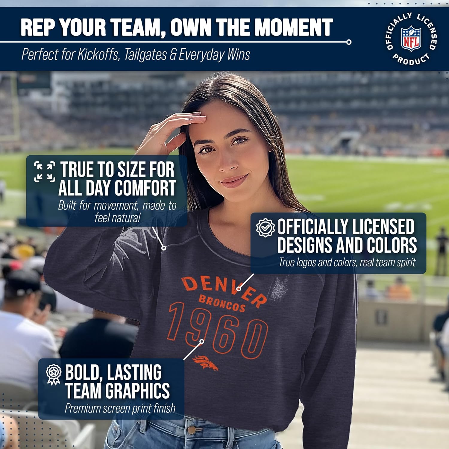 Team Fan Apparel NFL Womens Big Date Slouchy Crewneck, Fleece Pullover Tagless, Long Sleeve Sweatshirt, Football Apparel