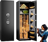 Metallitrend 8-12 Fingerprint Gun Safe for Rifles & Pistols - No Assembly, Adjustable Shelves, Password/Key Lock, Home Cabinet