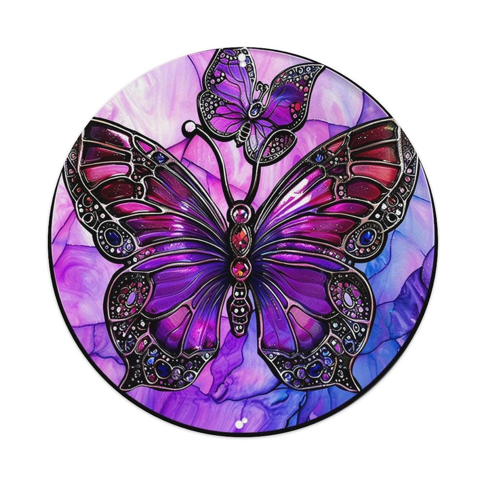 Stained Glass Butterfly Art Design Round Tin Sign Vintage Metal Sign Home Bar Garden Indoor & Outdoor Wall Decor Retro Metal Poster 8x8 Inch