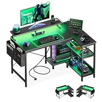 Coleshome Scrivania Gaming Angolare con LED 1 Presa Reversibile 100x70cm
