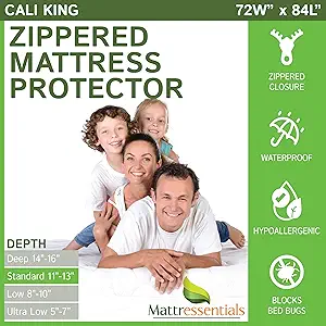 Zippered Cali King Mattress Protector (11"-13" Depth) - Bed Bug Waterproof Mattress Cover, Premium Quality Hypoallergenic Encasement White