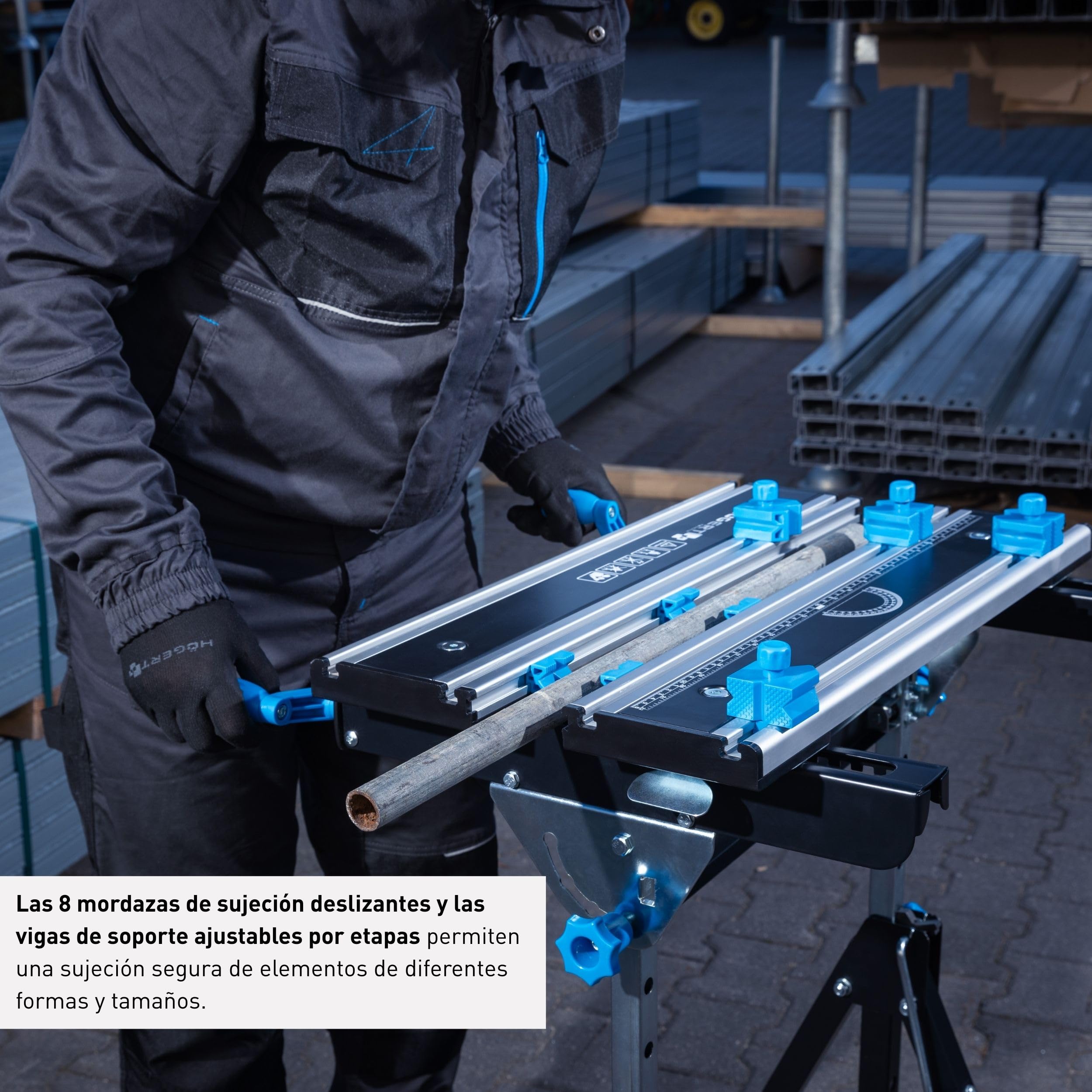 HÖGERT TECHNIK Mesa de Taller Plegable, Ajustable en Altura e inclinación de 600 x 570 x 770 – 1070 mm con Placa de Aluminio, mandíbulas, Ajuste de ángulo y Escala de Medidas