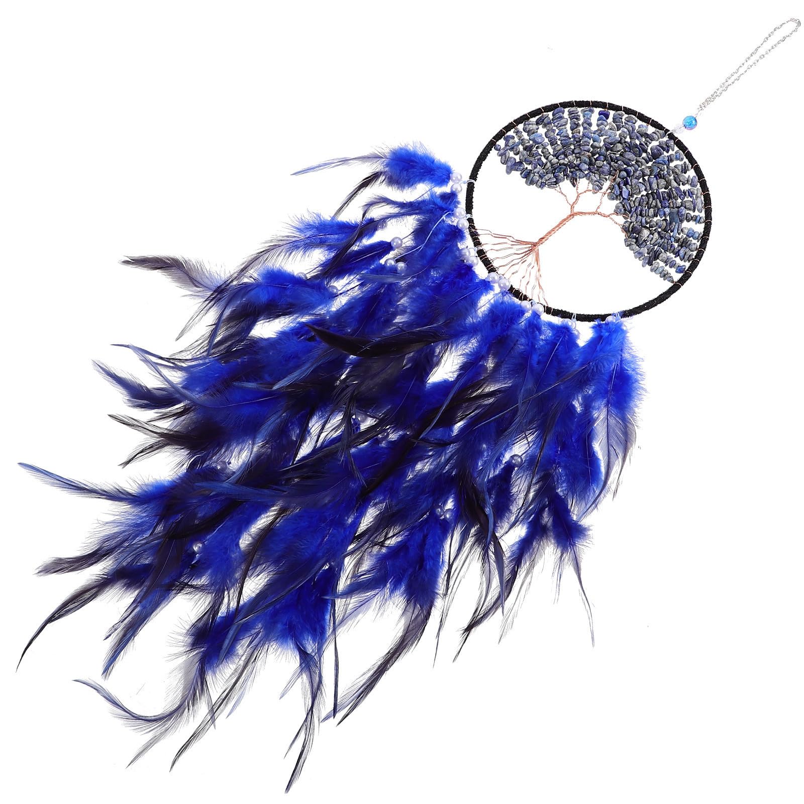 Attrape-rêves bleu arbre en fer et plumage de haute finition