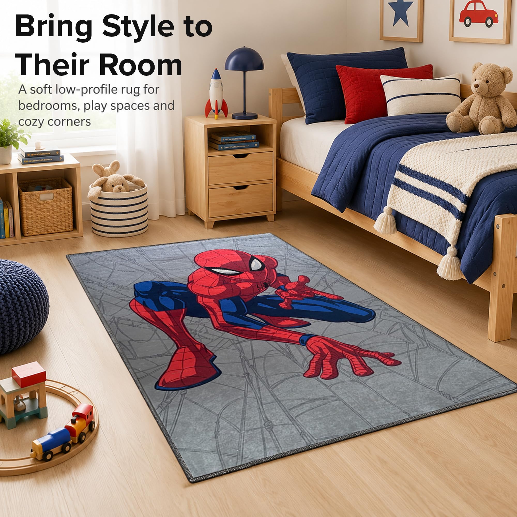 Disney Home Tapis pour Enfants, Tapis de Jeu sous Licence Officielle pour Chambre d'enfant, Salle de Jeux, Tapis de Jeu antidérapant et Lavable en Machine, Tapis Spiderman, 80x120cm