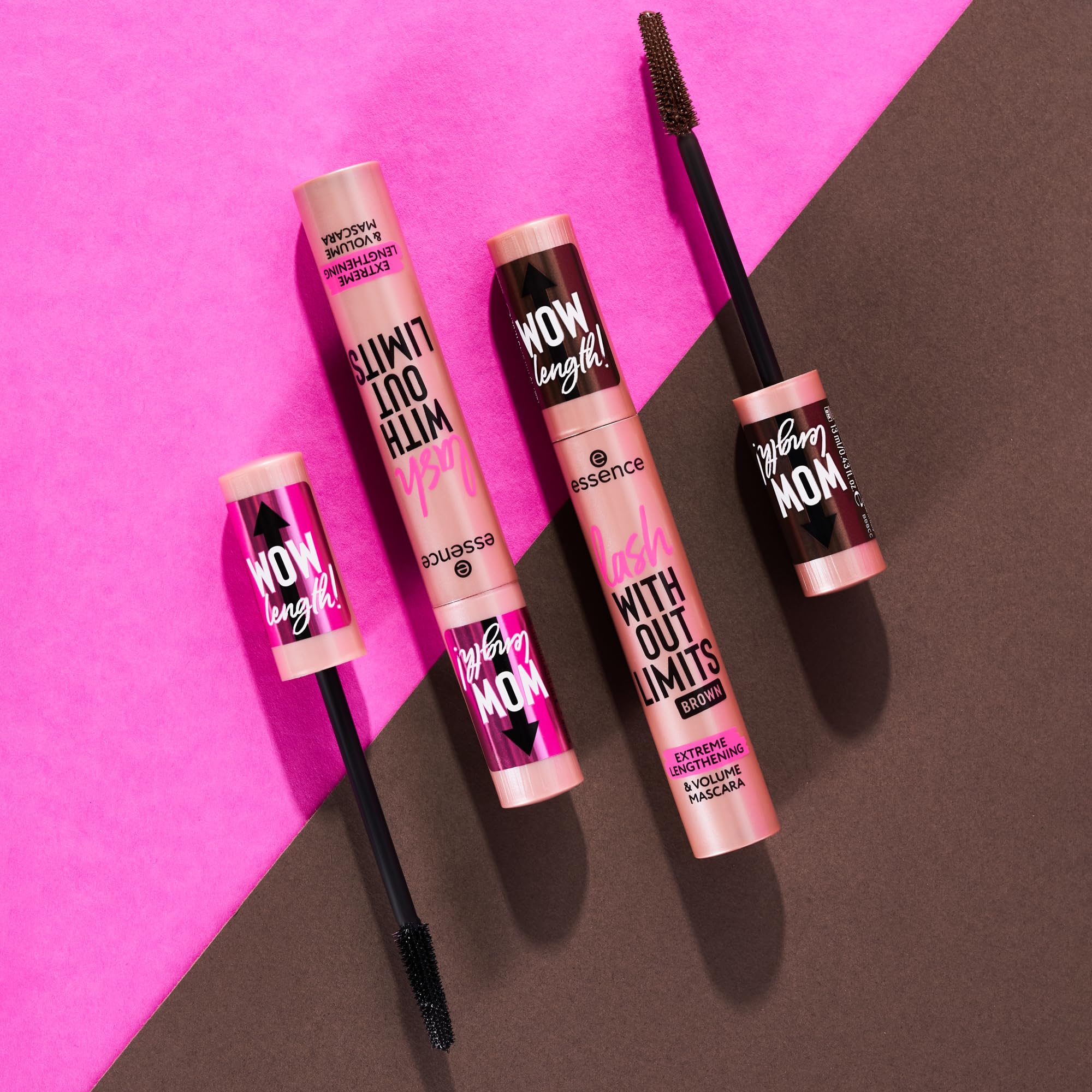 essence lash WITHOUT LIMITS BROWN EXTREME LITS BLUE MASCARA, nr 02, brązowa, długotrwała, zwiększająca objętość, wegańska, bez cząstek mikroplastiku, bez nanocząsteczek, bez perfum, 3 sztuki w