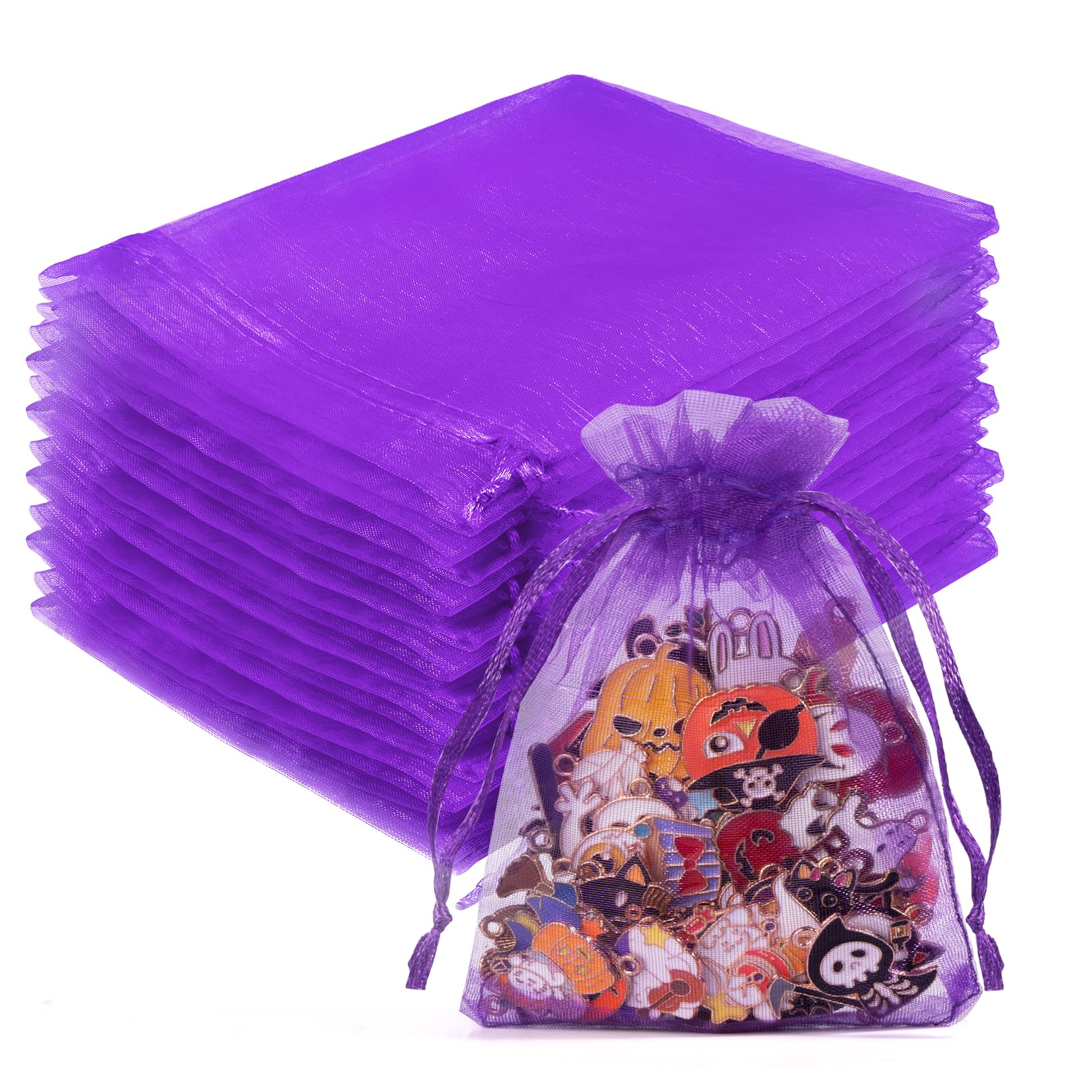 Crweety 50Pcs Organza Bags 3x4, Purple Small Mesh Gift Bags Drawstring Bulk
