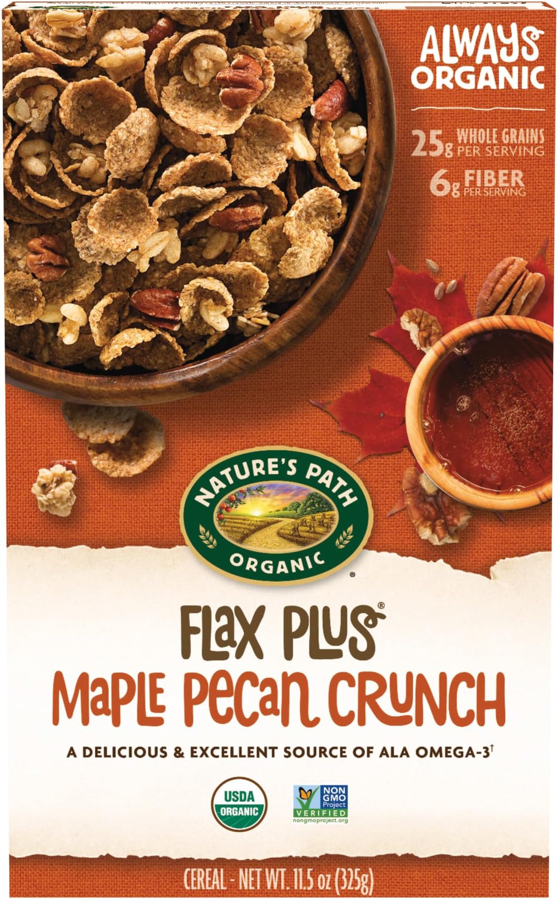 Nature's Path Organic Flax Plus Maple Pecan Crunch Cereal, 11.5 oz (Pack of 1), Non-GMO