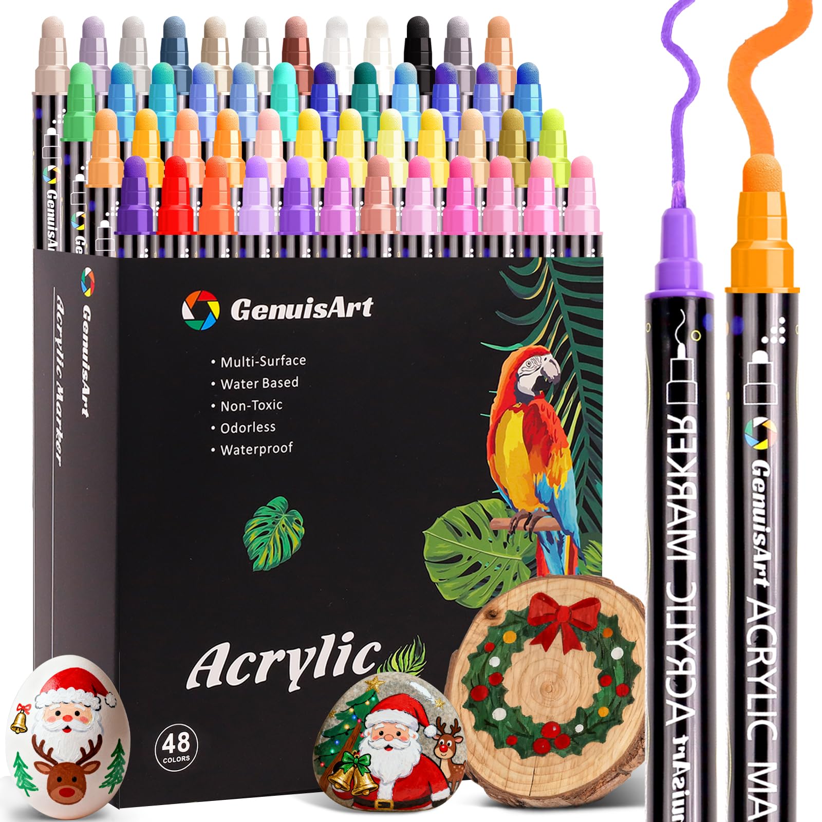 DSJIFGEW 48 Colors Dual Tip Acrylic Paint Pens Markers, Premium Painting Markers Stocking Stuffers for Rock, Wood, Fabric, Glass, Canvas, Ceramic,
