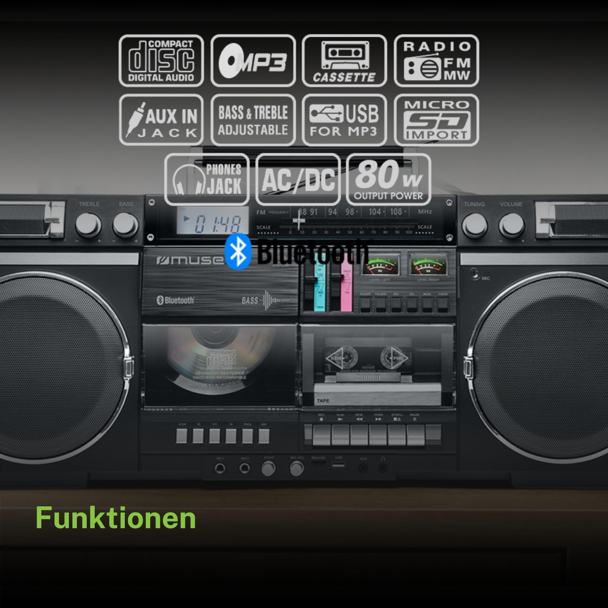 -Tuner analog FM - Lecteur CD/CD-R/RW - Lecteur et enregistreur de cass MUSE - M380GB