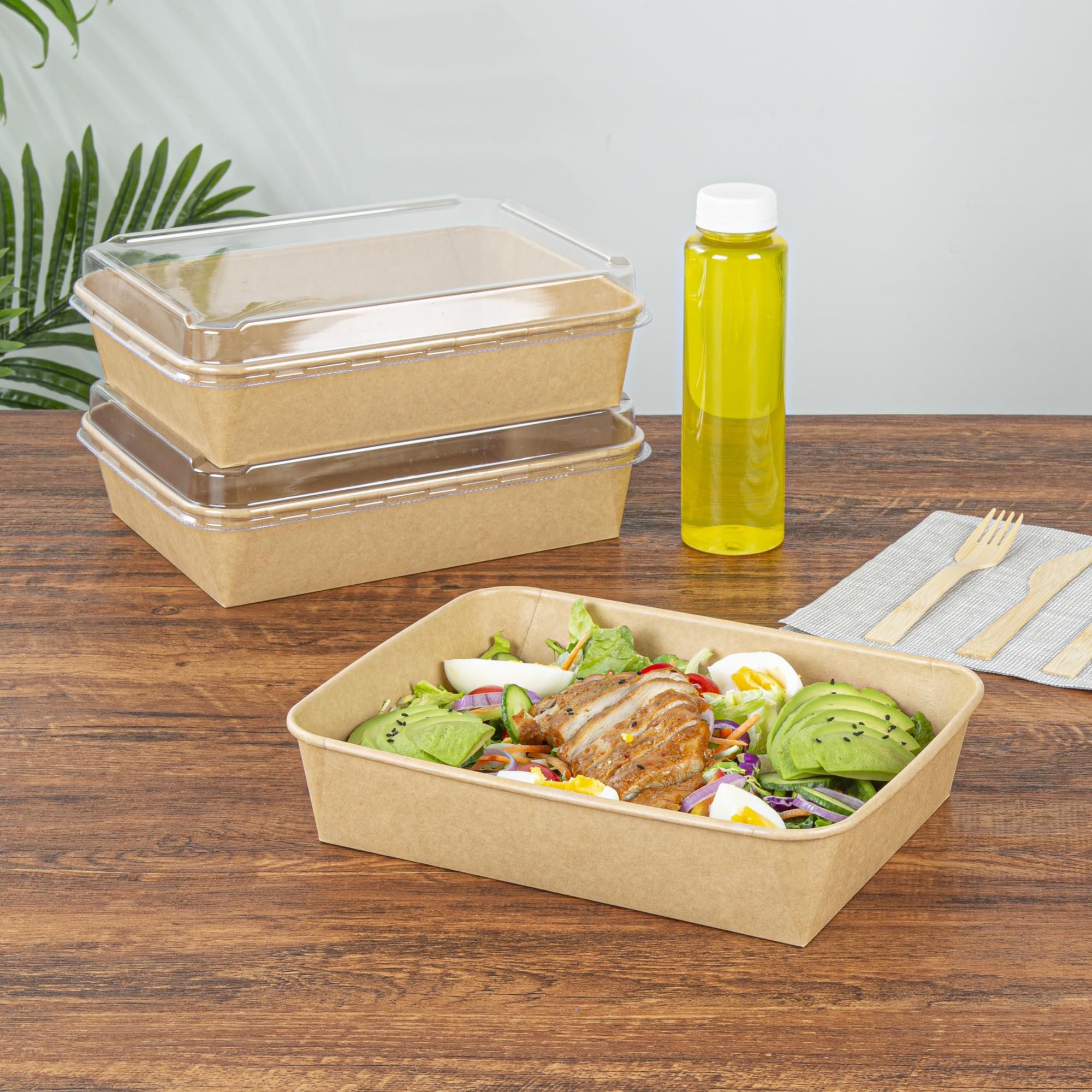 Restaurantware Papier-Mahlzeiten-Vorbereitungsbehälter, 50 Stück, rechteckig, Einwegbehälter, wiederverwendbar, gefrierbar, fettdicht, Aufbewahrungsbehälter aus Kraftpapier für Salate, Nudeln, Partys