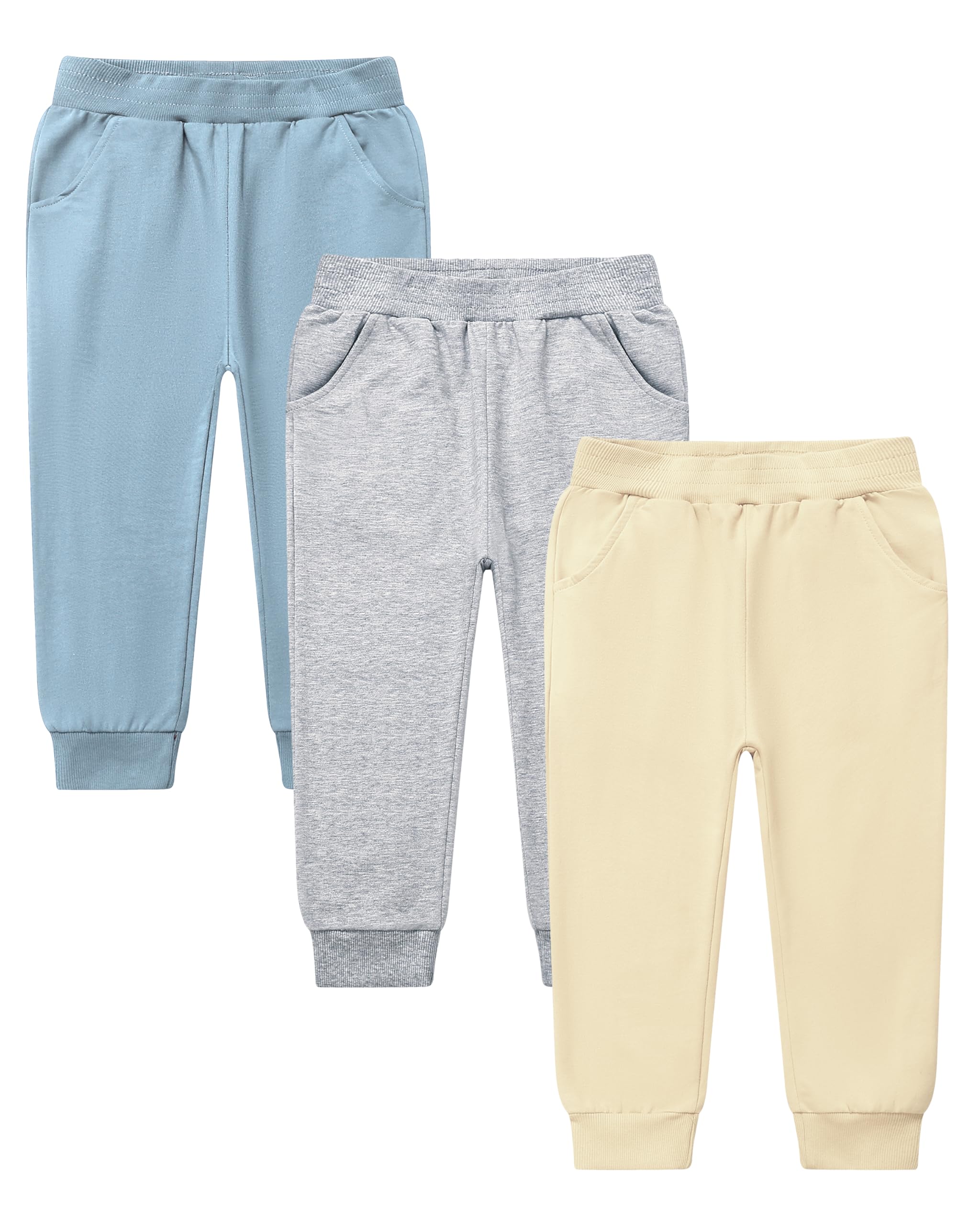 GFQLONG Jogginghose für Kleinkinder, Jungen, Baumwolle, 2er-Pack, leger, sportlich, solide Taschen, zum Hineinschlüpfen