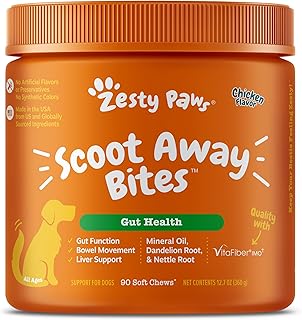 Zesty Paws Scoot Away Soft Chews for Dogs - with Bromelain, Vita Fiber & Dandelion Root for Digestive Support and Gut Health & Support for Normal Bowel Movement - 90 Soft Chews