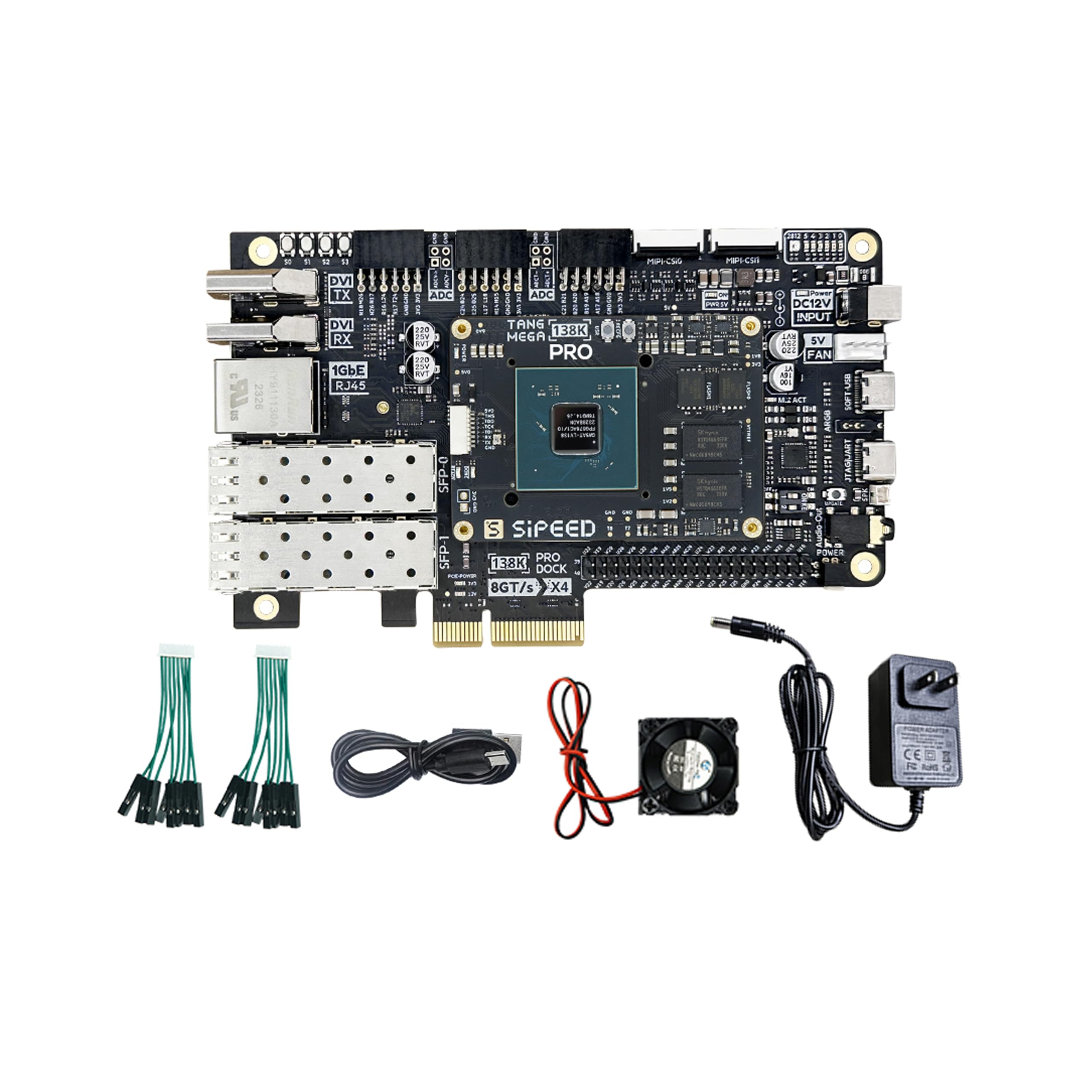 Sipeed Tang Mega 138K Pro Dock GW5AST RISC-V FPGA Development Board Kit, 1GB DDR3 Single Board Computer, onboard PCIe3.0 SFP SFP+ GbE PMOD Port for AI Development Education FPGA Programming