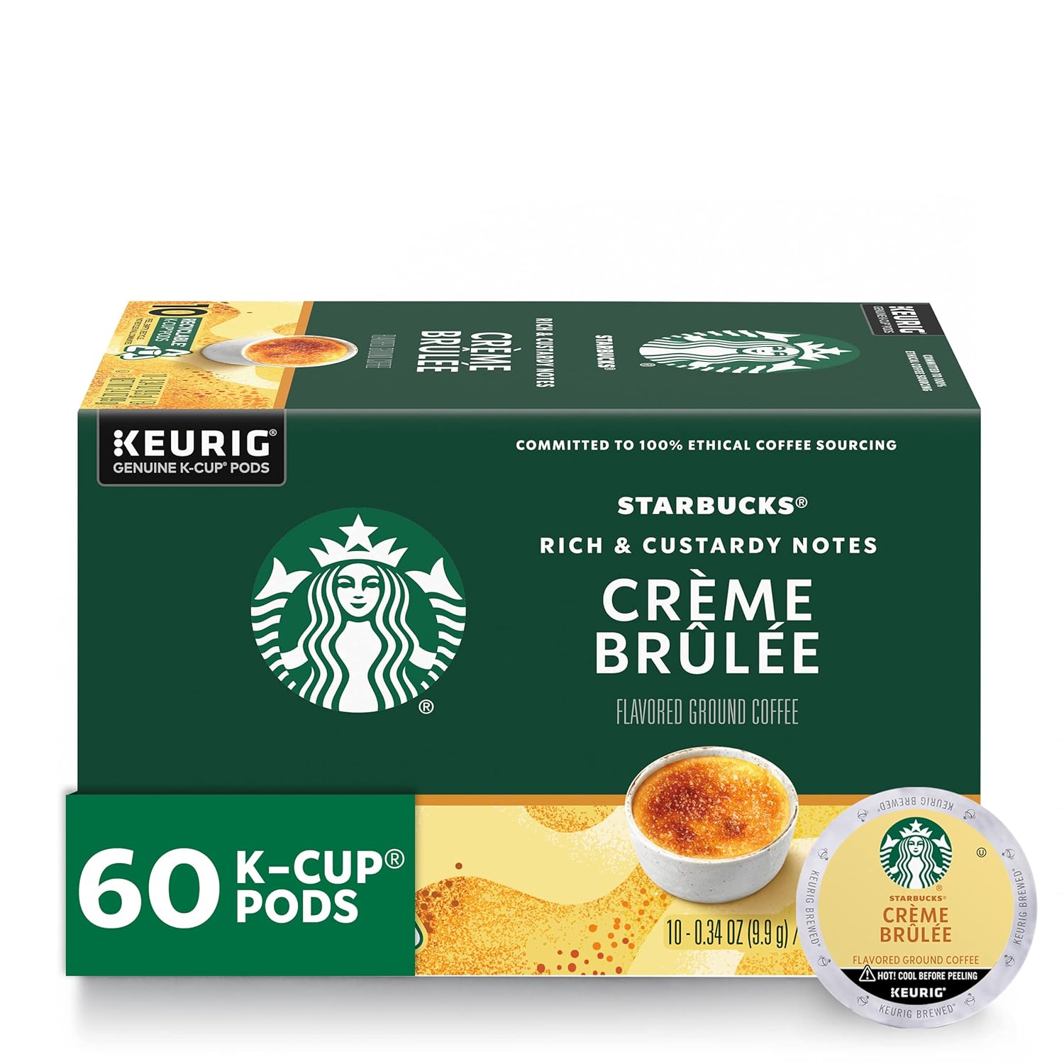 Starbucks K-Cup Coffee Pods, Flavored Hot or Iced Coffee, Crème Brûlée, 60 Keurig Pods