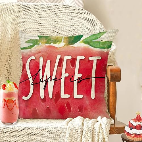 Miniatura 5 de Ussap Hello Summer - Juego de 4 fundas de almohada decorativas de acuarela de sandía de 16 x 16 pulgadas, decoración de fundas de cojín Life is