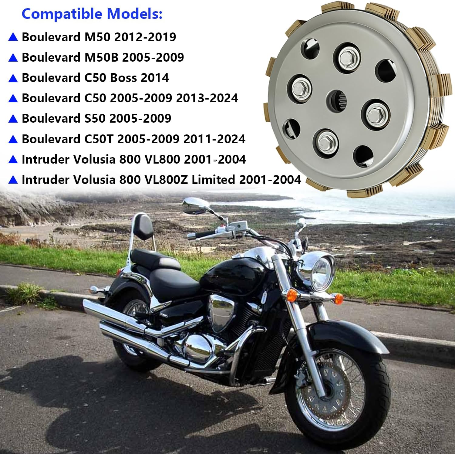 Clutch Kit & Clutch Center Inner Hub & Outer Pressure Plate Kit Fit for Boulevard M50 C50 S50 C50T Intruder Volusia 800 VL800 09116-06203 21441-37400 21442-37401 21410-41F00