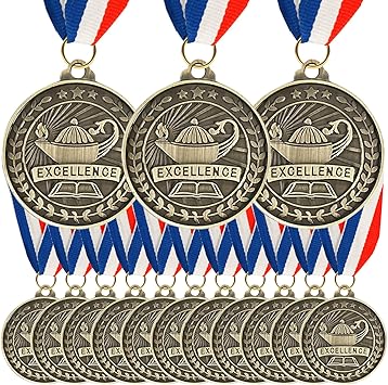 GOLDGE 36Pcs Medals for Awards, 2 Bronze Winner Medals Bulk with Neck Ribbons, Excellence Trophy Award Prize Gift for Academic Competitions, School Graduation, Party Favors, Students & Adults