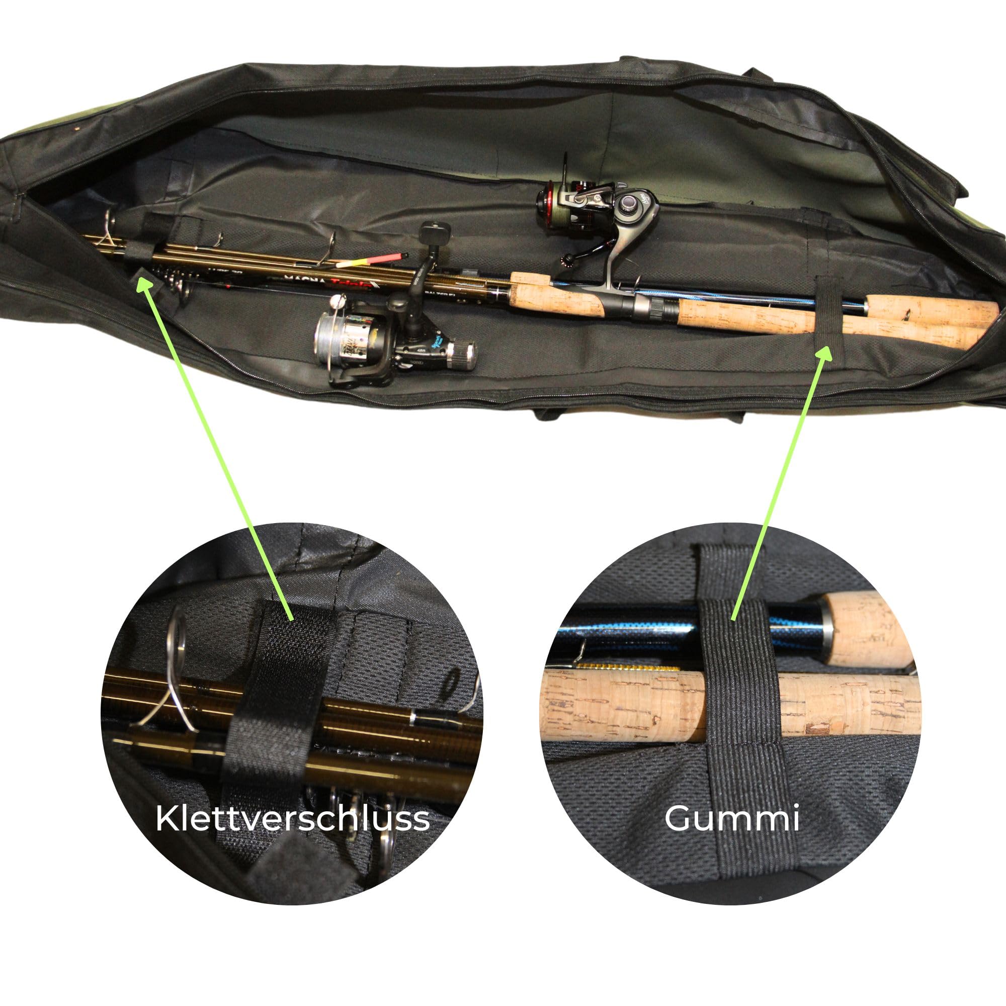 Rutentasche Angelkoffer mit 1, 2 oder 3 Fächern – Angeltasche für 80 bis 190 cm Ruten – Robuste Fishing Tasche für Angelzubehör