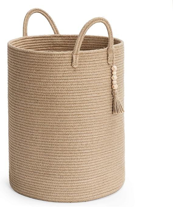 Goodpick Tall Wicker Laundry Basket with Handles, Boho Decorative Storage Basket for