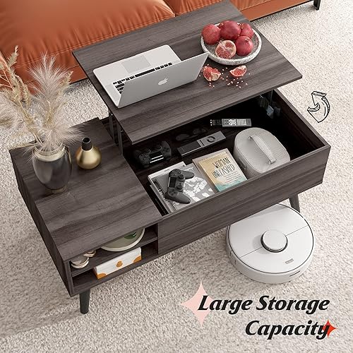 Miniatura 12 de WLIVE Mesa auxiliar de madera con compartimento oculto y estante de almacenamiento ajustable, mesa de comedor para el hogar, sala de estar, oficina,