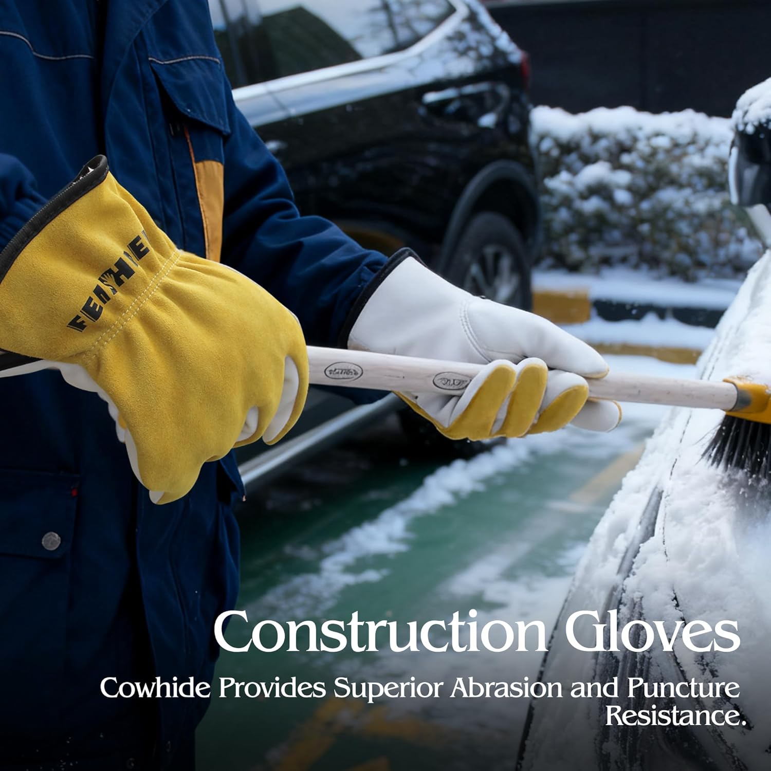 Winter Work Gloves for Men, Warm Insulated Leather Work Gloves, Cowhide Leather Gloves Working in Cold Weather (White+Yellow, X-Large) - Image 4