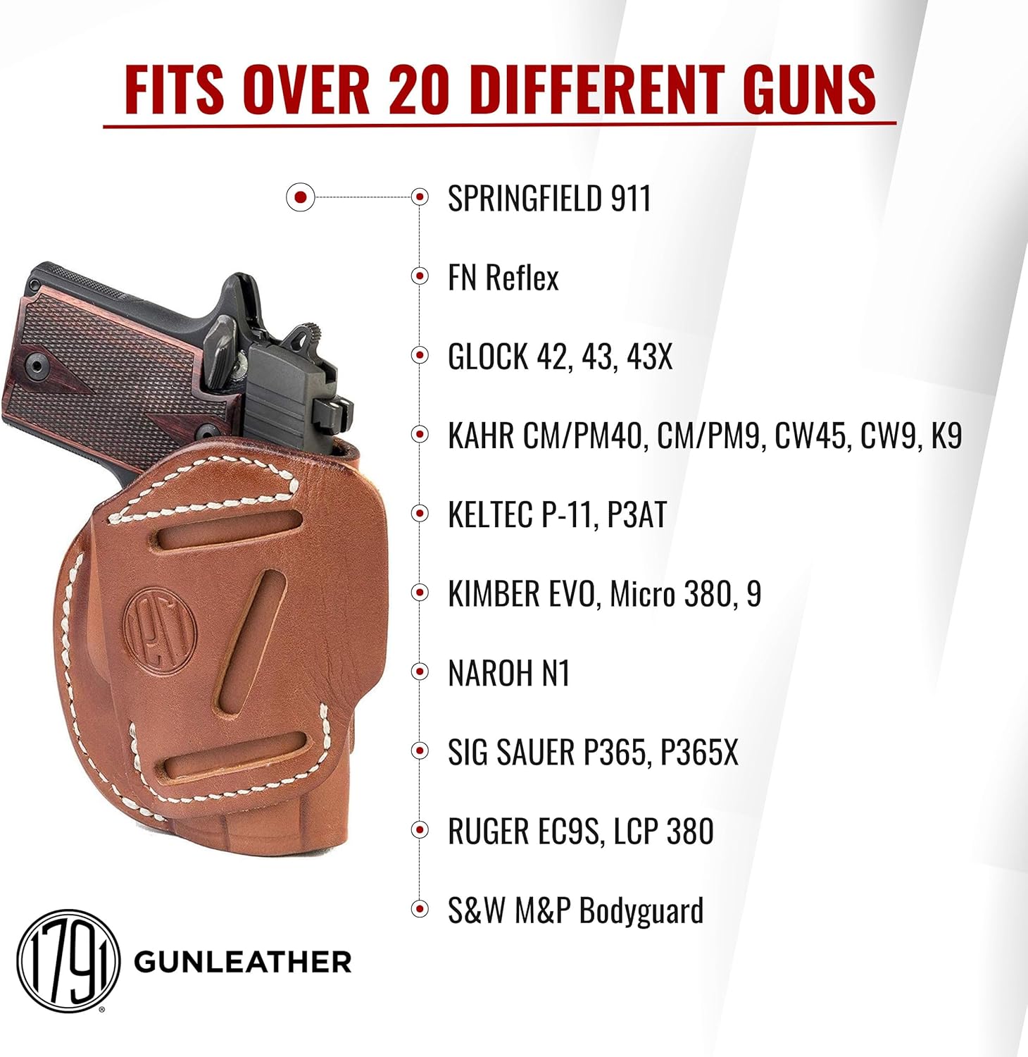 1791 Gunleather 4-Way Holster - OWB and IWB CCW - Right Handed Leather Gun Holster - Fits Sig Sauer P365, P238 and Ruger LCP 380