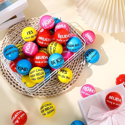 Miniatura 3 de 48 bolas motivacionales para el estrés para adultos, citas inspiradoras, bolas de espuma coloridas para aliviar el estrés, juguetes para ansiedad de