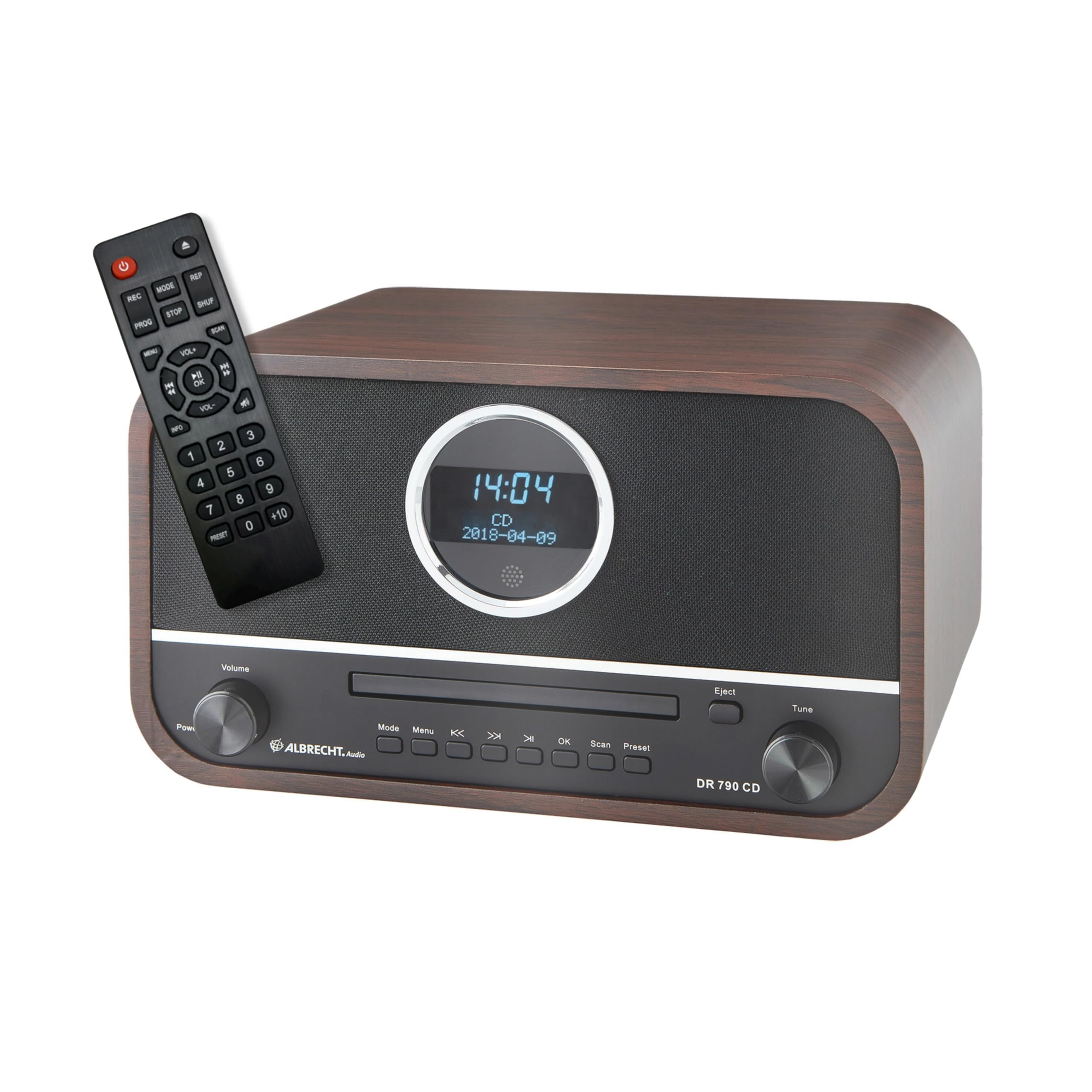 Albrecht DR 790 CD Digital-Radio DAB+ & UKW, multifunktional, CD-Player, Fernbedienung, Streaming & USB, Küchen-Radio, Holzgehäuse dunkelbraun