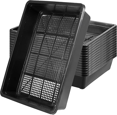 Paquete de 14 bandejas de inicio de semillas de 15 x 12 pulgadas, bandejas de cultivo inferior de malla de plástico, bandejas de germinación de