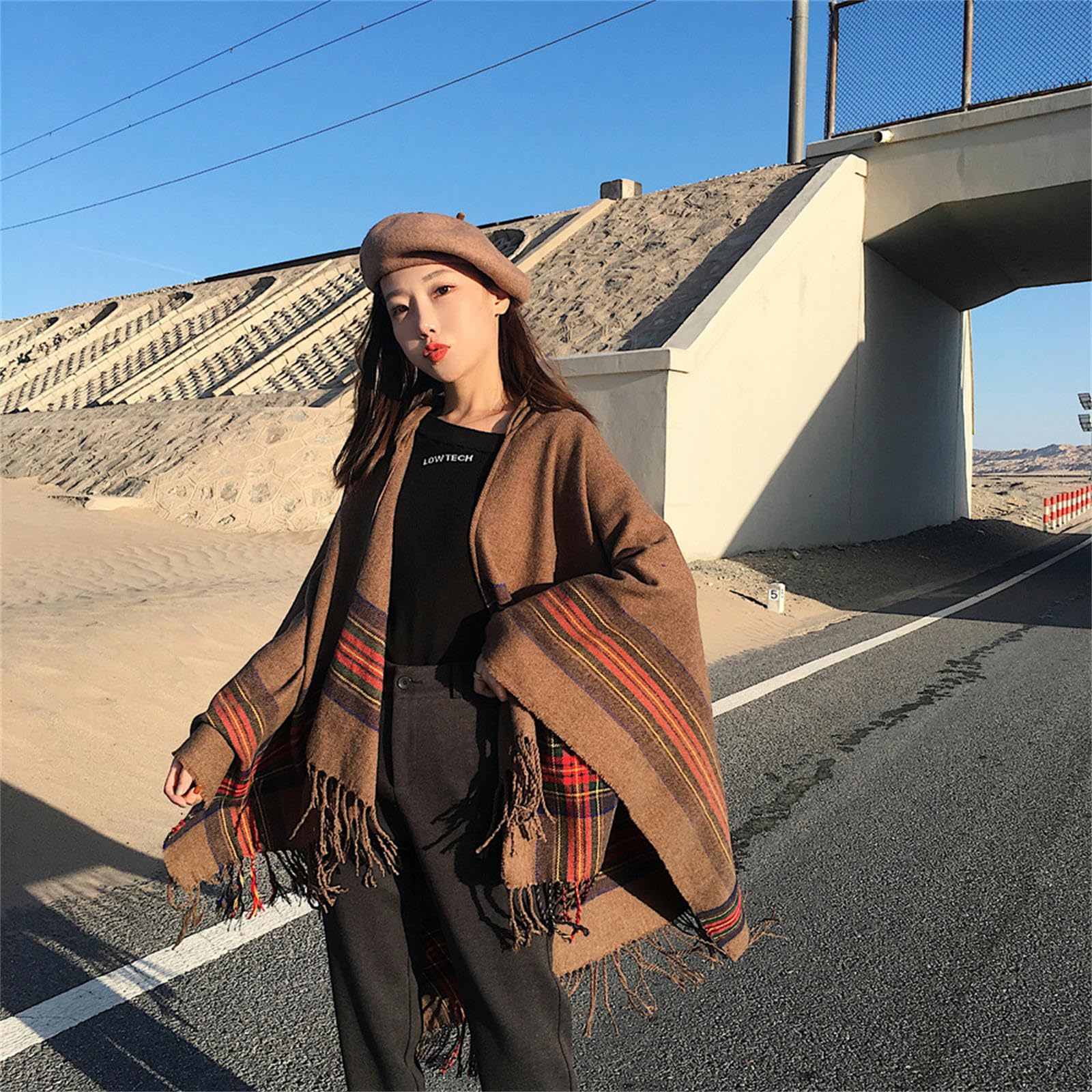 Poncho Damen Nationaler Cape Shgl -frauenkap Mit Kapuzenhaube Dicker Warmer Reisschal Mit Kapuze Cape Coat-jujube
