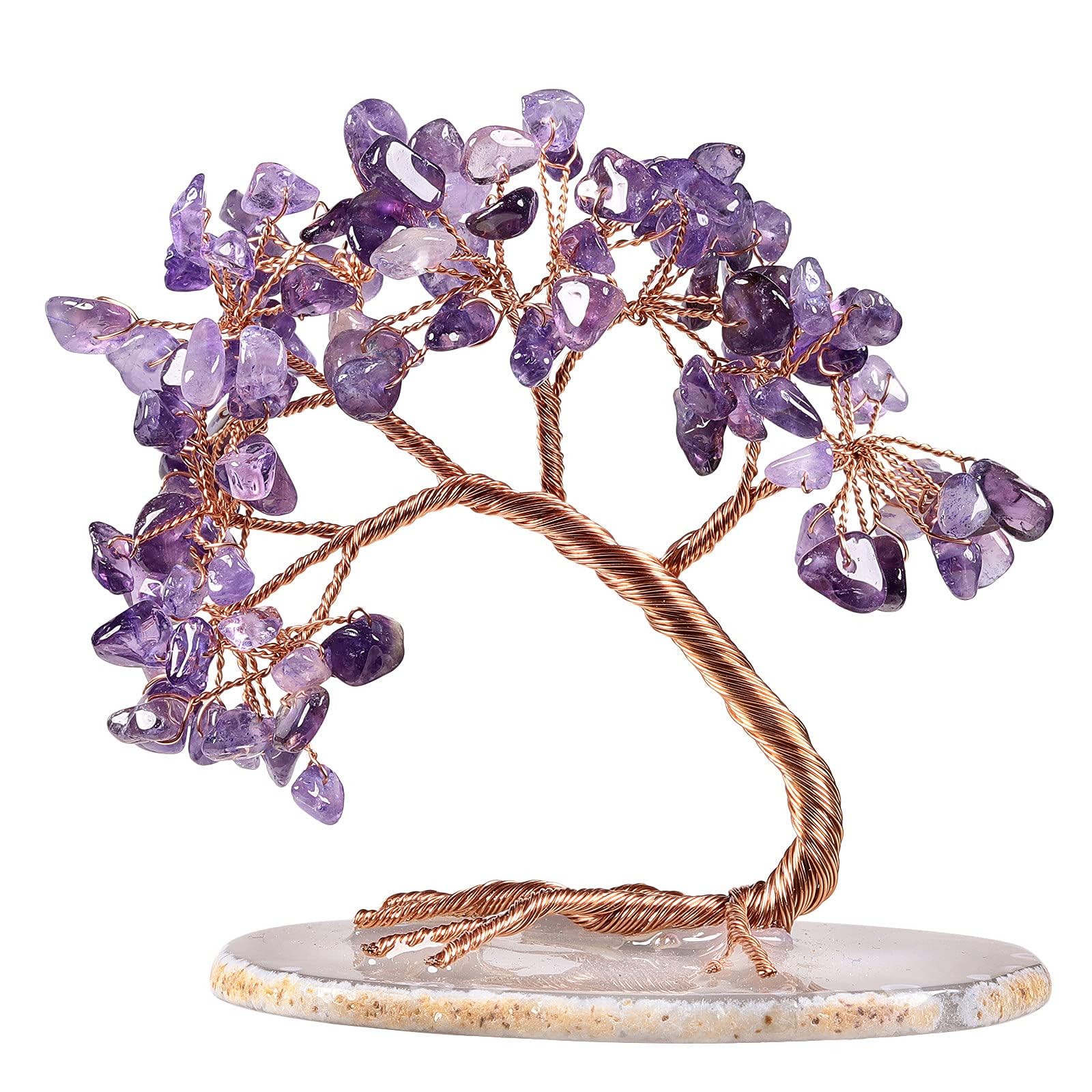 Azonee Natural Amethyst Crystal Money Tree Agate Slice Base Feng Shui Bonsai Crystal Tree for Wealth Good Luck Desk Decor, Wealth & Prosperity-Home Office Decor Spiritual Gift 3-4 Inch High