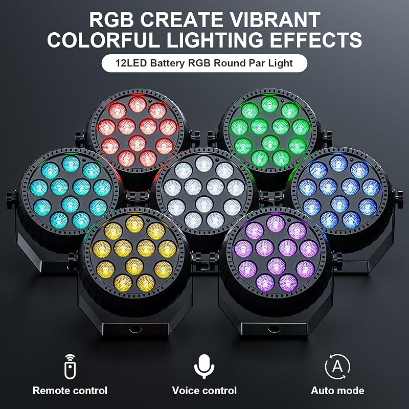 Starlitflow RGB LED Par lámpa 12 LED távirányítóval, 2200 mAh akkumulátor, party és DJ fényzene
