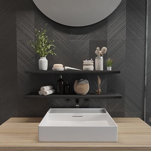 Miniatura 4 de SAUMONIERES Estantes flotantes de pared para dormitorio, baño, montados en la pared, de madera maciza de 36 pulgadas de largo, juego de 2, estantes