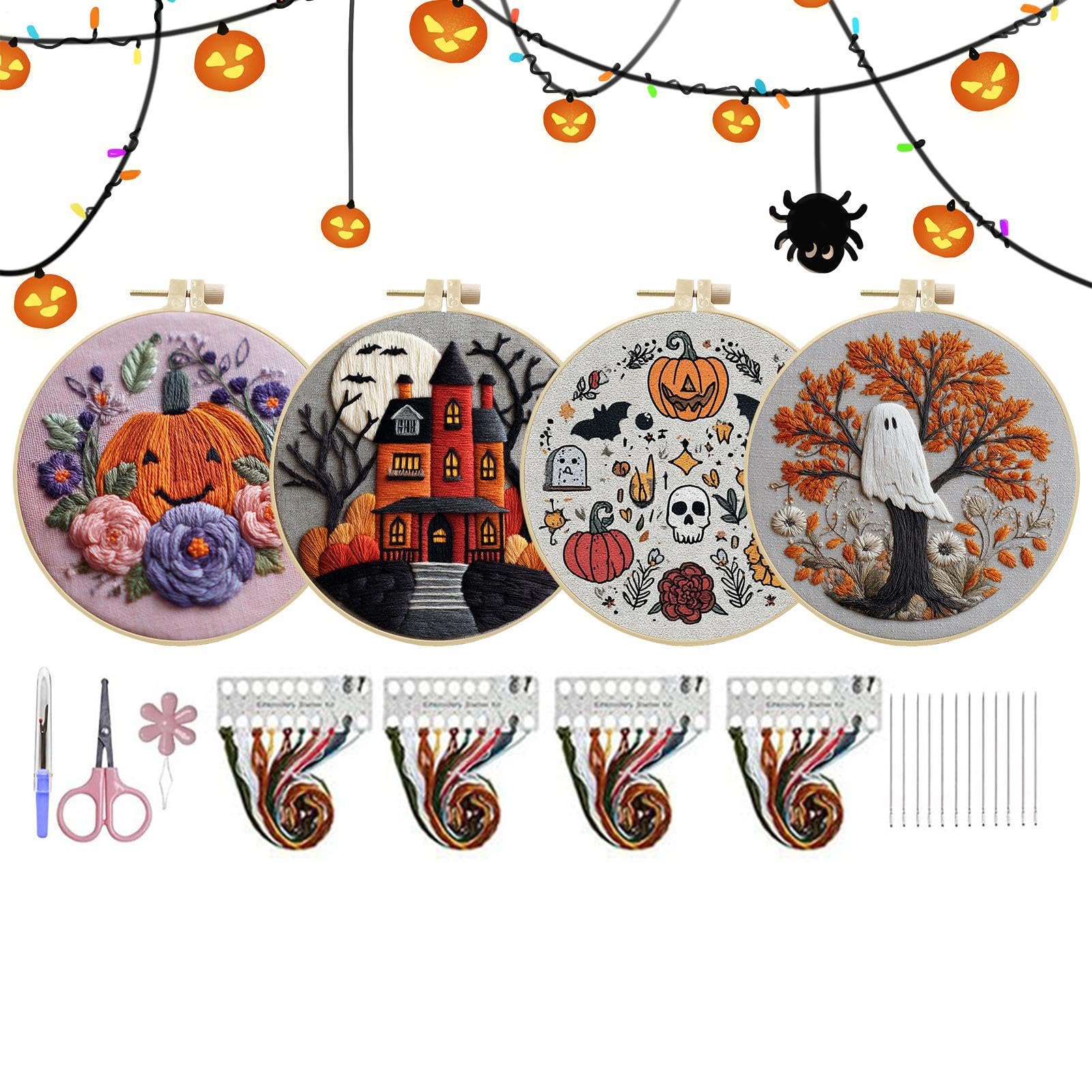 Set da ricamo per Halloween, per principianti, set da ricamo gotico per Halloween, con motivo a castello, set da cucito con istruzioni per la famiglia, figlie, marito, moglie, fidanzate, ragazze