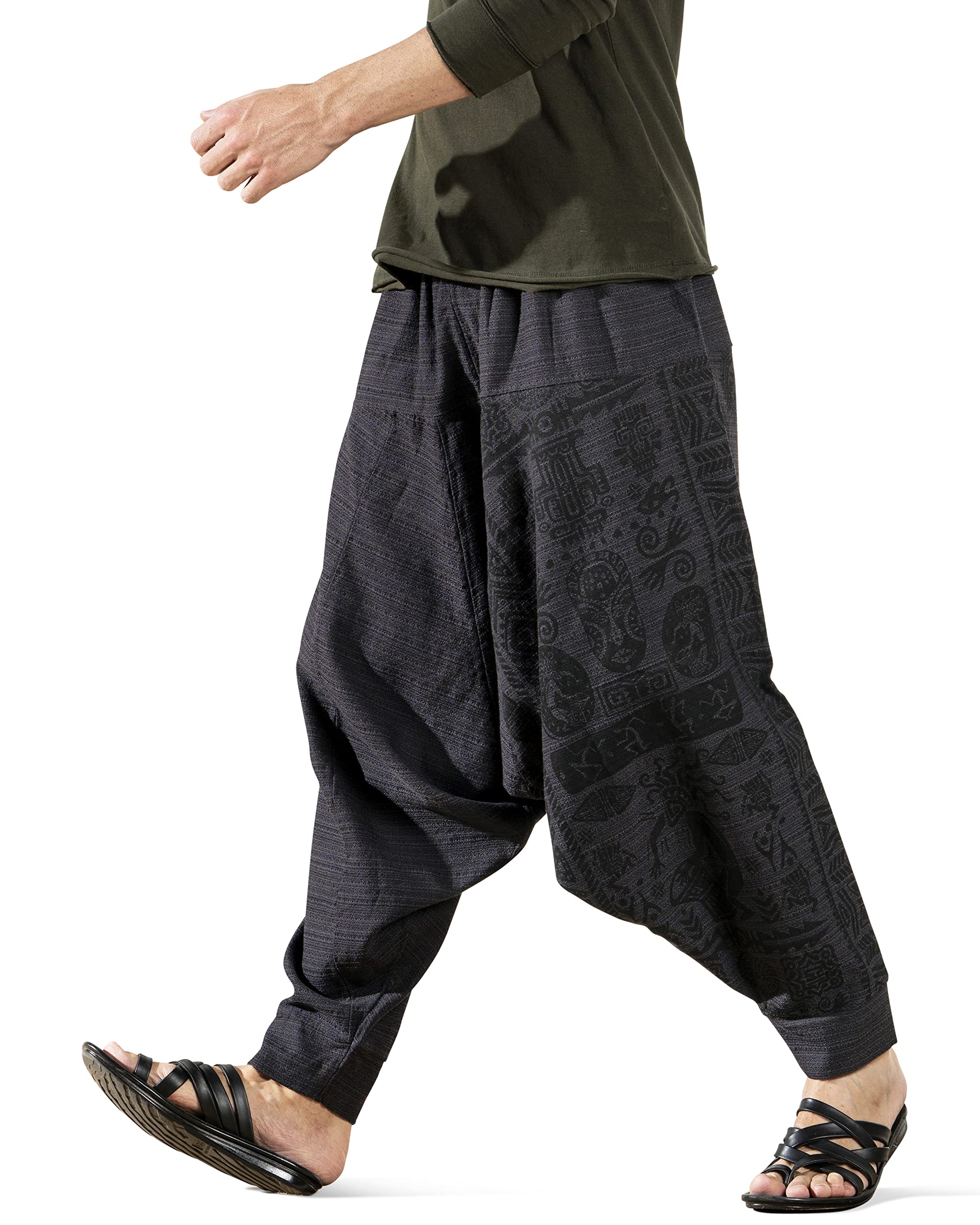 The Veshti Company Men's Boho Harem Pants - Printed Yoga Baggy Pants with Elastic Waist & Drawstring,