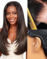 Vista 13 de TESLAL CraftTechnology - Peluca de encaje precortada P1B/30 con reflejos, sin pegamento, precortada, 6 x 6 HD, peluca de encaje de fibra de primera